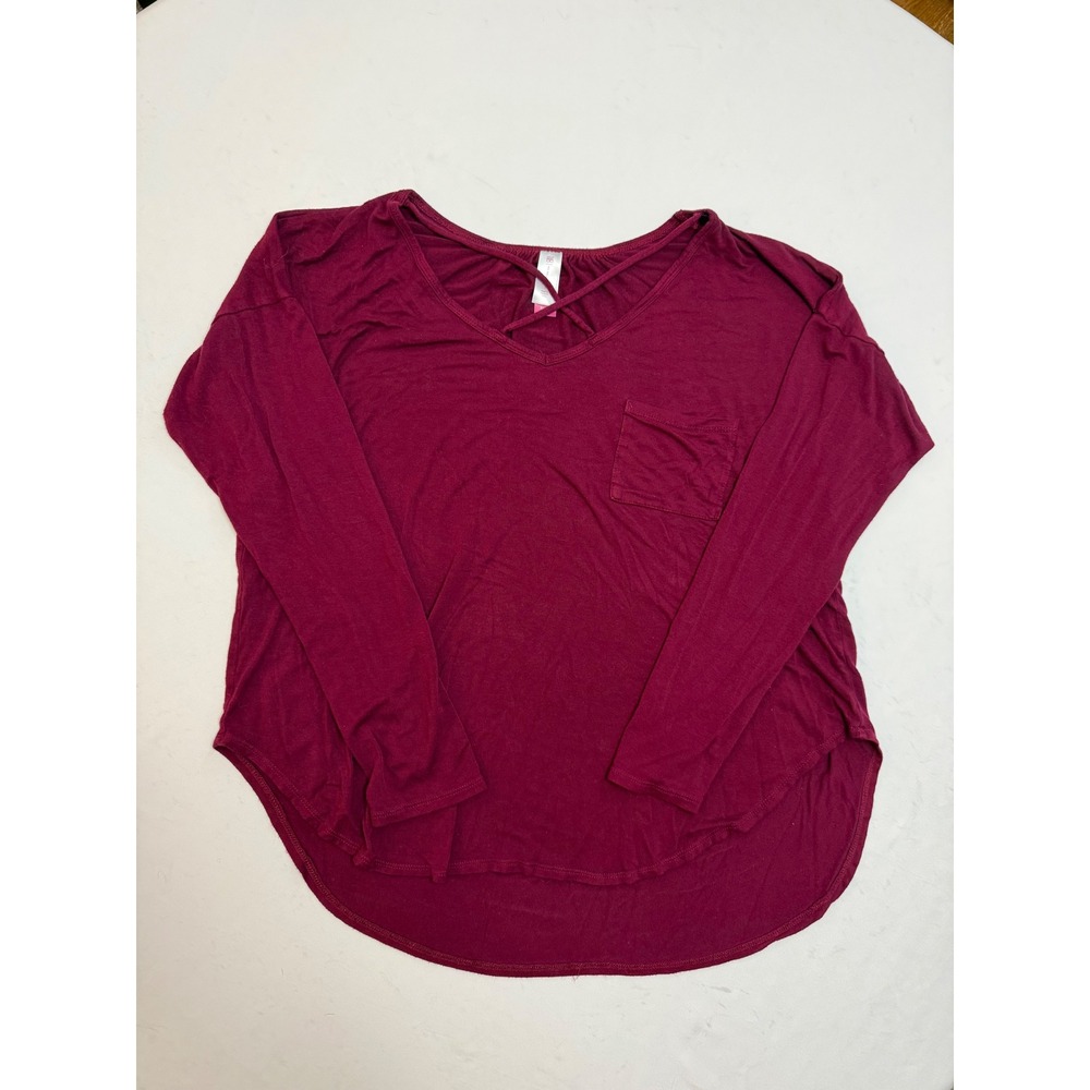 No Boundaries Womens XL Burgundy Crisscross V-Neck Long Sleeve Pocket Top Hem